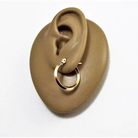 Bevel Edge Gold Hoop Pierced Earrings 1" 25mm 3mm Wide Band - Picture 8 of 8